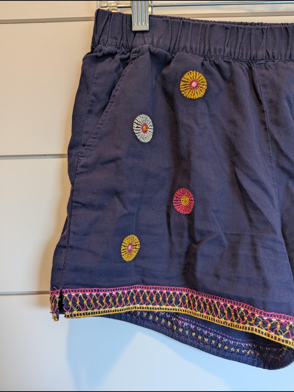 Madewell Embroidered cotton Shorts Elastic Waist Midnight Blue Boho Size XS - Picture 5 of 11